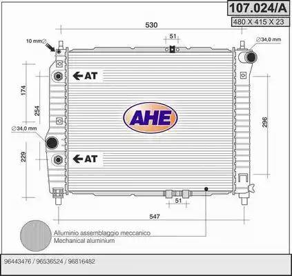 AHE 107.024/A - Радиатор, охлаждане на двигателя vvparts.bg