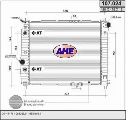 AHE 107.024 - Радиатор, охлаждане на двигателя vvparts.bg