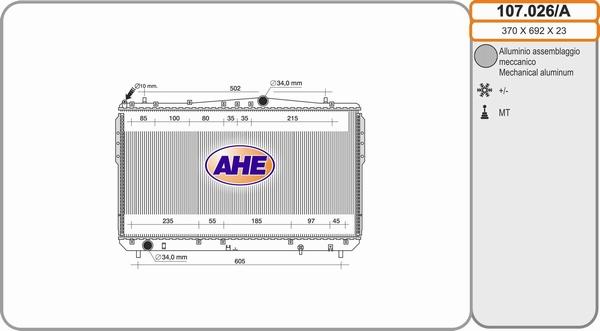 AHE 107.026/A - Радиатор, охлаждане на двигателя vvparts.bg