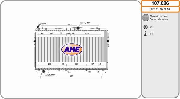 AHE 107.026 - Радиатор, охлаждане на двигателя vvparts.bg