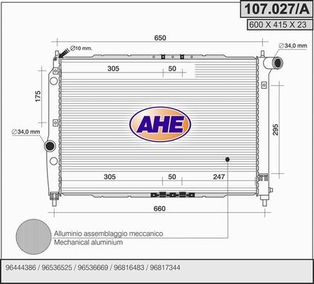 AHE 107.027/A - Радиатор, охлаждане на двигателя vvparts.bg