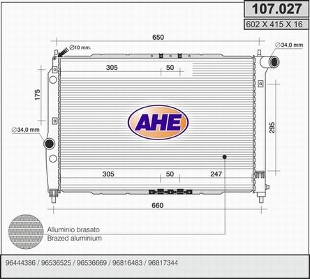 AHE 107.027 - Радиатор, охлаждане на двигателя vvparts.bg