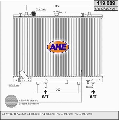 AHE 119.089 - Радиатор, охлаждане на двигателя vvparts.bg