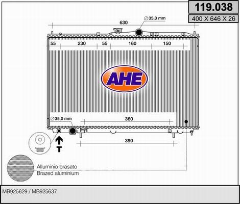 AHE 119.038 - Радиатор, охлаждане на двигателя vvparts.bg