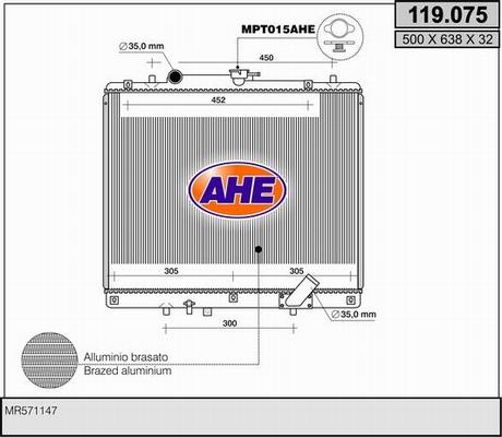 AHE 119.075 - Радиатор, охлаждане на двигателя vvparts.bg