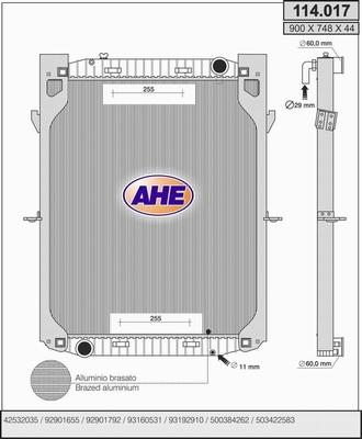 AHE 114.017 - Радиатор, охлаждане на двигателя vvparts.bg