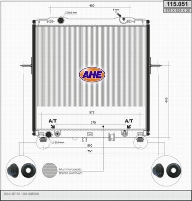 AHE 115.051 - Радиатор, охлаждане на двигателя vvparts.bg