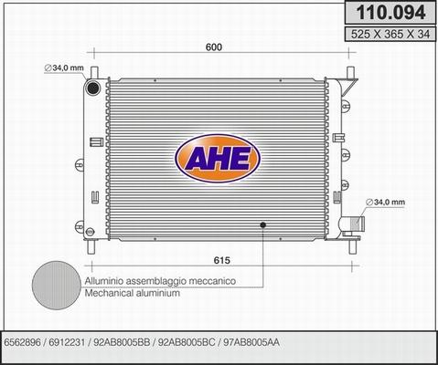 AHE 110.094 - Радиатор, охлаждане на двигателя vvparts.bg