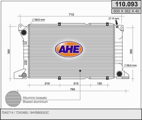 AHE 110.093 - Радиатор, охлаждане на двигателя vvparts.bg