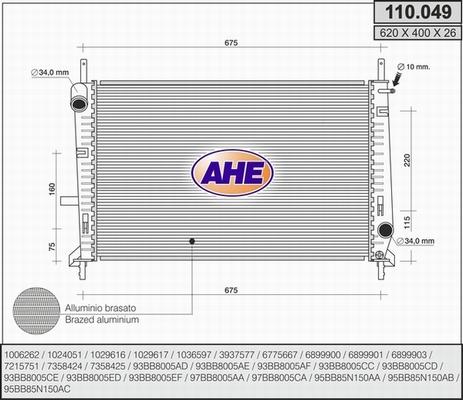 AHE 110.049 - Радиатор, охлаждане на двигателя vvparts.bg