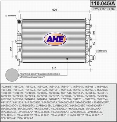 AHE 110.045/A - Радиатор, охлаждане на двигателя vvparts.bg