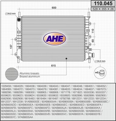 AHE 110.045 - Радиатор, охлаждане на двигателя vvparts.bg