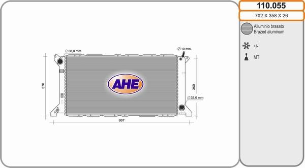 AHE 110.055 - Радиатор, охлаждане на двигателя vvparts.bg