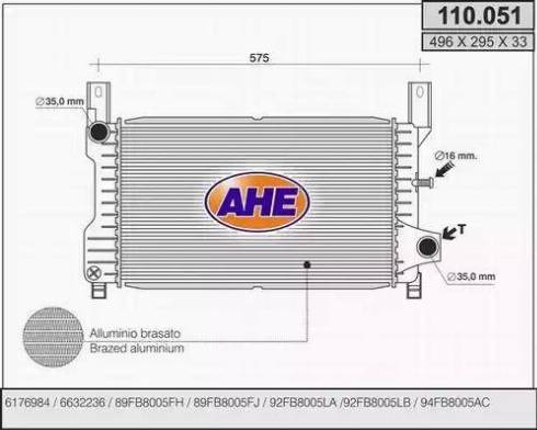 AHE 110.051 - Радиатор, охлаждане на двигателя vvparts.bg