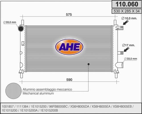 AHE 110.060 - Радиатор, охлаждане на двигателя vvparts.bg