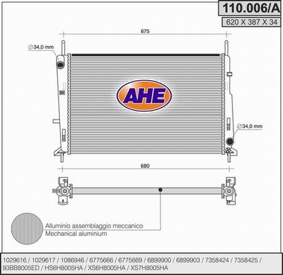 AHE 110.006/A - Радиатор, охлаждане на двигателя vvparts.bg