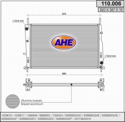 AHE 110.006 - Радиатор, охлаждане на двигателя vvparts.bg