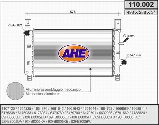 AHE 110.002 - Радиатор, охлаждане на двигателя vvparts.bg