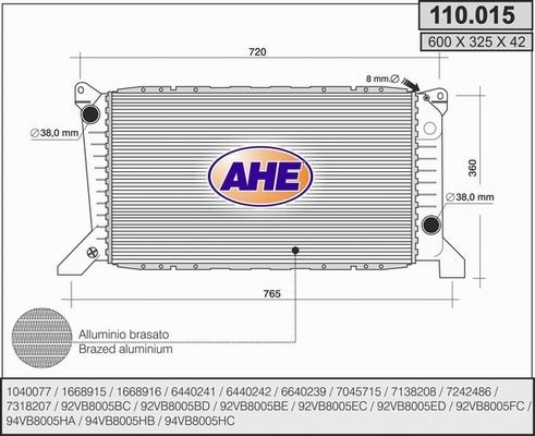 AHE 110.015 - Радиатор, охлаждане на двигателя vvparts.bg