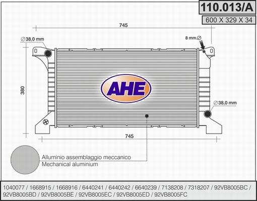 AHE 110.013/A - Радиатор, охлаждане на двигателя vvparts.bg