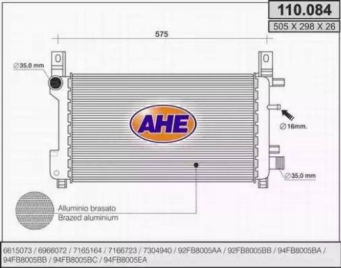 AHE 110.084 - Радиатор, охлаждане на двигателя vvparts.bg