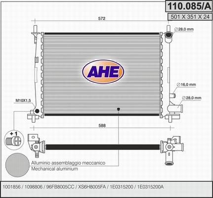 AHE 110.085/A - Радиатор, охлаждане на двигателя vvparts.bg