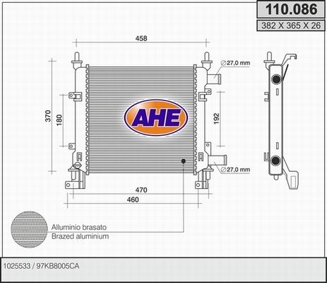 AHE 110.086 - Радиатор, охлаждане на двигателя vvparts.bg