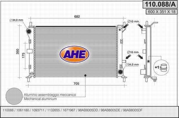 AHE 110.088/A - Радиатор, охлаждане на двигателя vvparts.bg