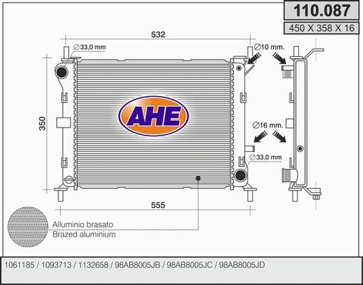 AHE 110.087 - Радиатор, охлаждане на двигателя vvparts.bg