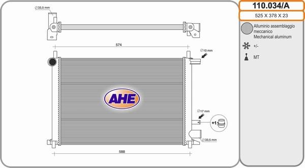 AHE 110.034/A - Радиатор, охлаждане на двигателя vvparts.bg