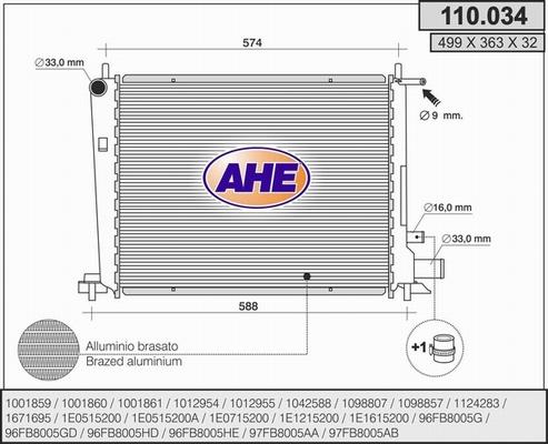 AHE 110.034 - Радиатор, охлаждане на двигателя vvparts.bg