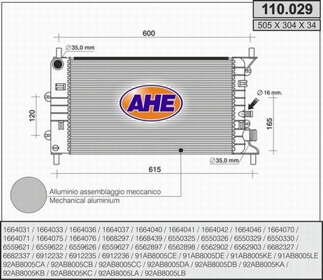 AHE 110.029 - Радиатор, охлаждане на двигателя vvparts.bg