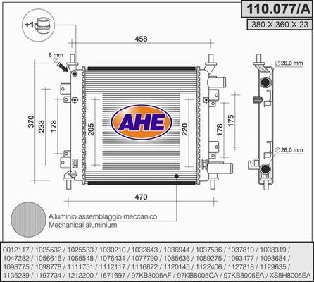 AHE 110.077/A - Радиатор, охлаждане на двигателя vvparts.bg