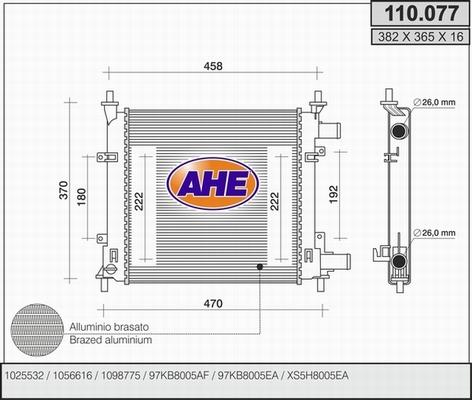 AHE 110.077 - Радиатор, охлаждане на двигателя vvparts.bg