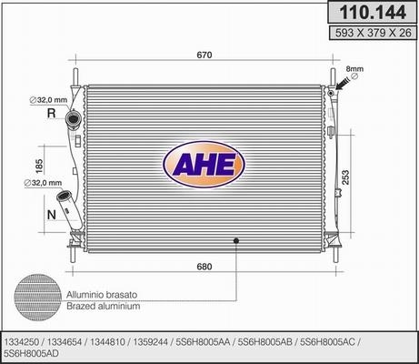 AHE 110.144 - Радиатор, охлаждане на двигателя vvparts.bg
