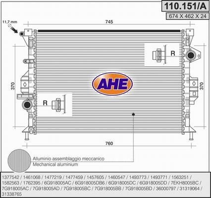 AHE 110.151/A - Радиатор, охлаждане на двигателя vvparts.bg