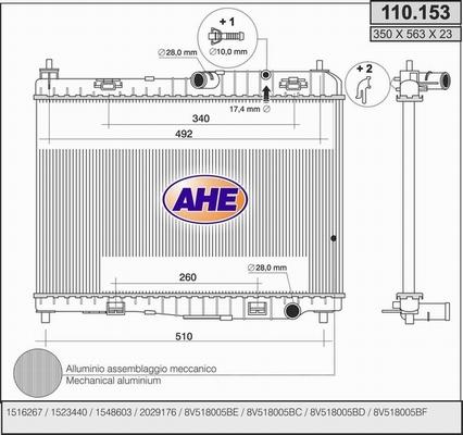 AHE 110.153 - Радиатор, охлаждане на двигателя vvparts.bg