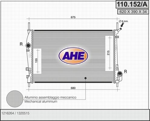 AHE 110.152/A - Радиатор, охлаждане на двигателя vvparts.bg