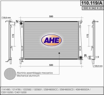 AHE 110.119/A - Радиатор, охлаждане на двигателя vvparts.bg