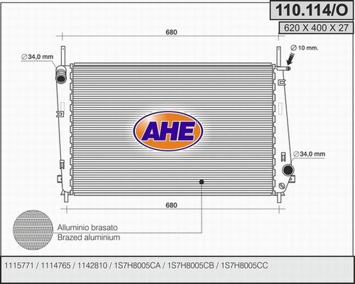 AHE 110.114/O - Радиатор, охлаждане на двигателя vvparts.bg