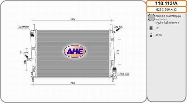 AHE 110.113/A - Радиатор, охлаждане на двигателя vvparts.bg