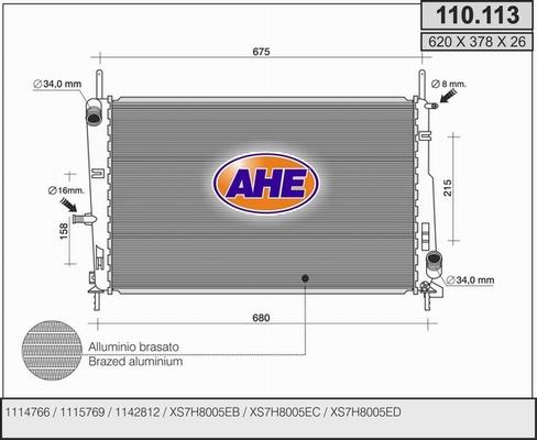 AHE 110.113 - Радиатор, охлаждане на двигателя vvparts.bg