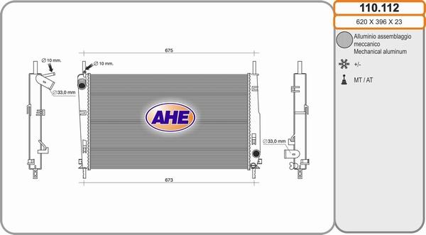 AHE 110.112 - Радиатор, охлаждане на двигателя vvparts.bg