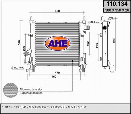 AHE 110.134 - Радиатор, охлаждане на двигателя vvparts.bg