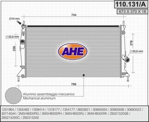 AHE 110.131/A - Радиатор, охлаждане на двигателя vvparts.bg