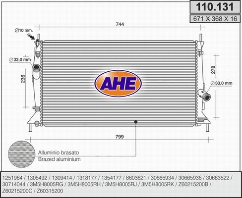 AHE 110.131 - Радиатор, охлаждане на двигателя vvparts.bg