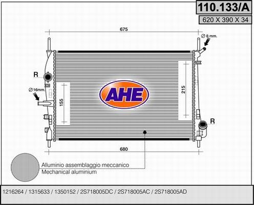 AHE 110.133/A - Радиатор, охлаждане на двигателя vvparts.bg