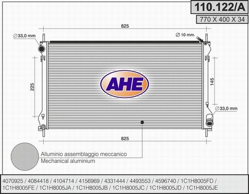 AHE 110.122/A - Радиатор, охлаждане на двигателя vvparts.bg