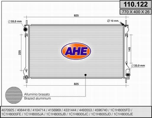 AHE 110.122 - Радиатор, охлаждане на двигателя vvparts.bg