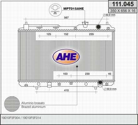 AHE 111.045 - Радиатор, охлаждане на двигателя vvparts.bg